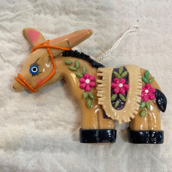 Handcrafted Mexican Folk Art Ornaments Set Of 3 - Donkey Fish & Star Design With - Picture 4 of 11